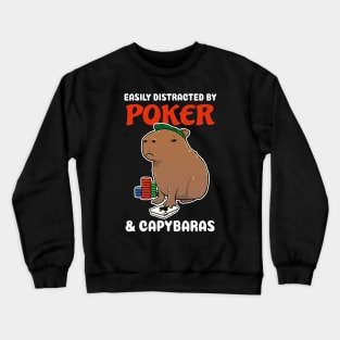 Easily Distracted by Poker and Capybaras Cartoon Crewneck Sweatshirt